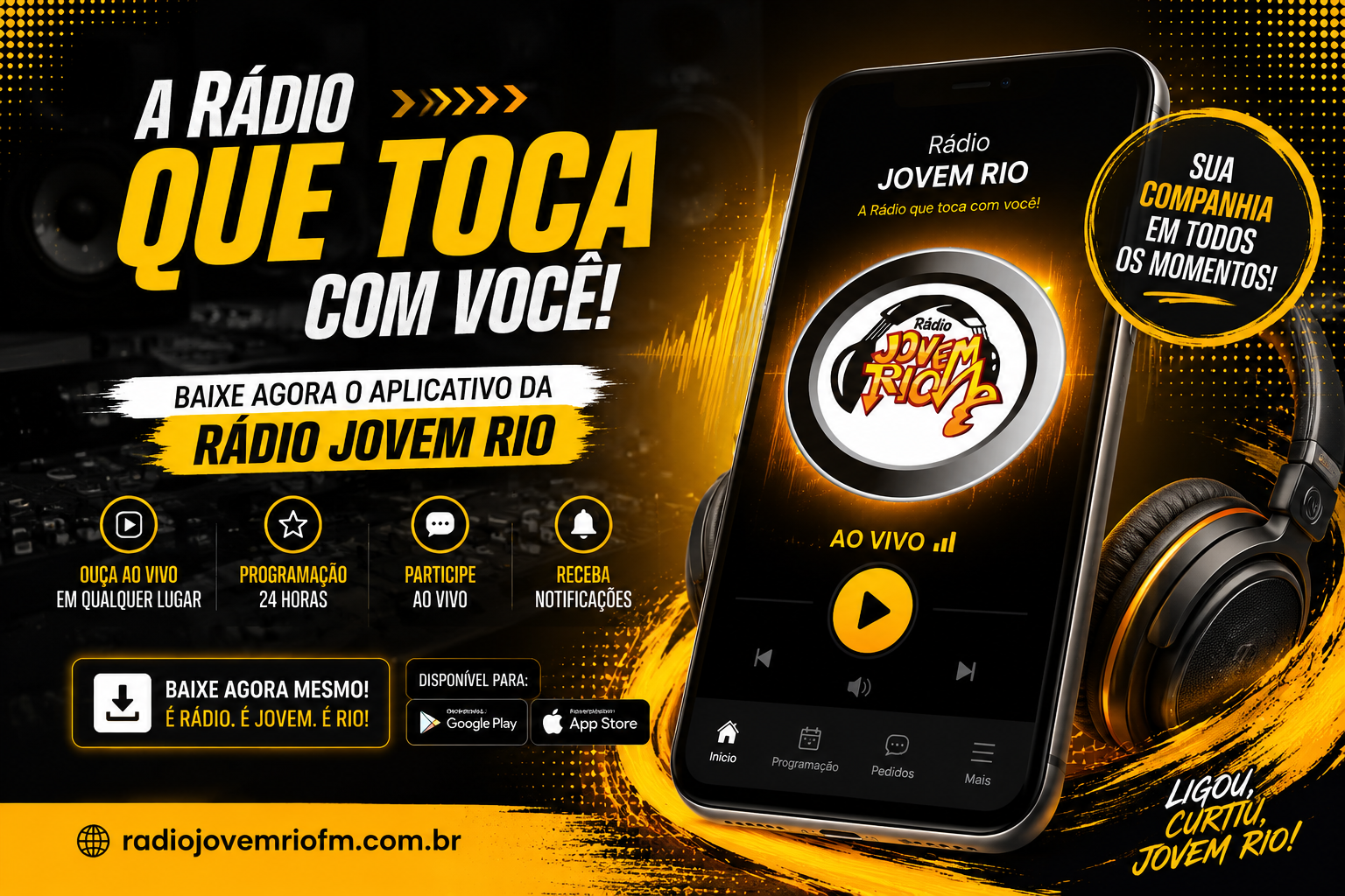 Aplicativo da Rádio Jovem Rio no celular
